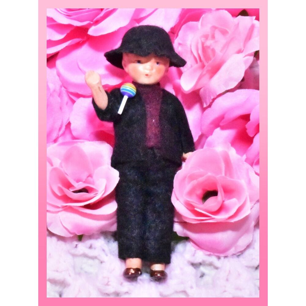 4” Hertwig German Miniature Doll Painted Bisque Antique Ethnic Boy Felt Alsatian